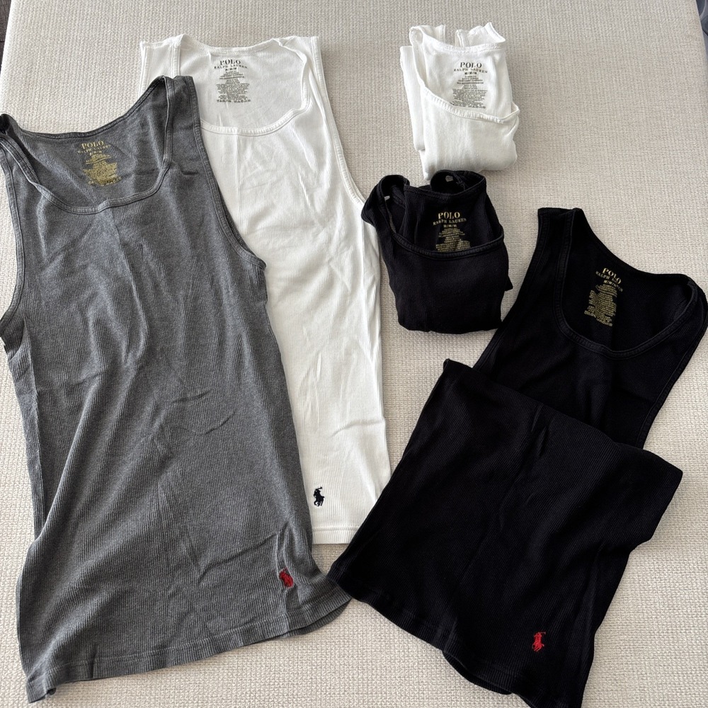 Lot Of 5 Classic Fit Black Cotton Embroid Tank Top Ralph Lauren Polo Size Midium